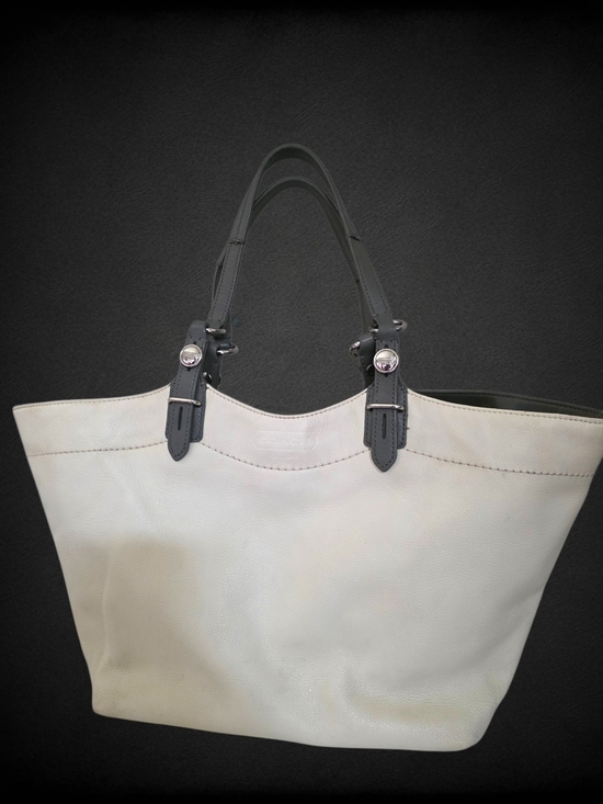 Coach Handbags - Coach Large Leather Tote Bag Cream Gray Colorblock Shoulder Purse
